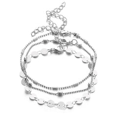 Bohemia Alloy Multi-layers Gold Silver Beads Sequins 3 Pieces Set Bracelet For Women Jewelry Foot Chain Anklets Accessories Gift